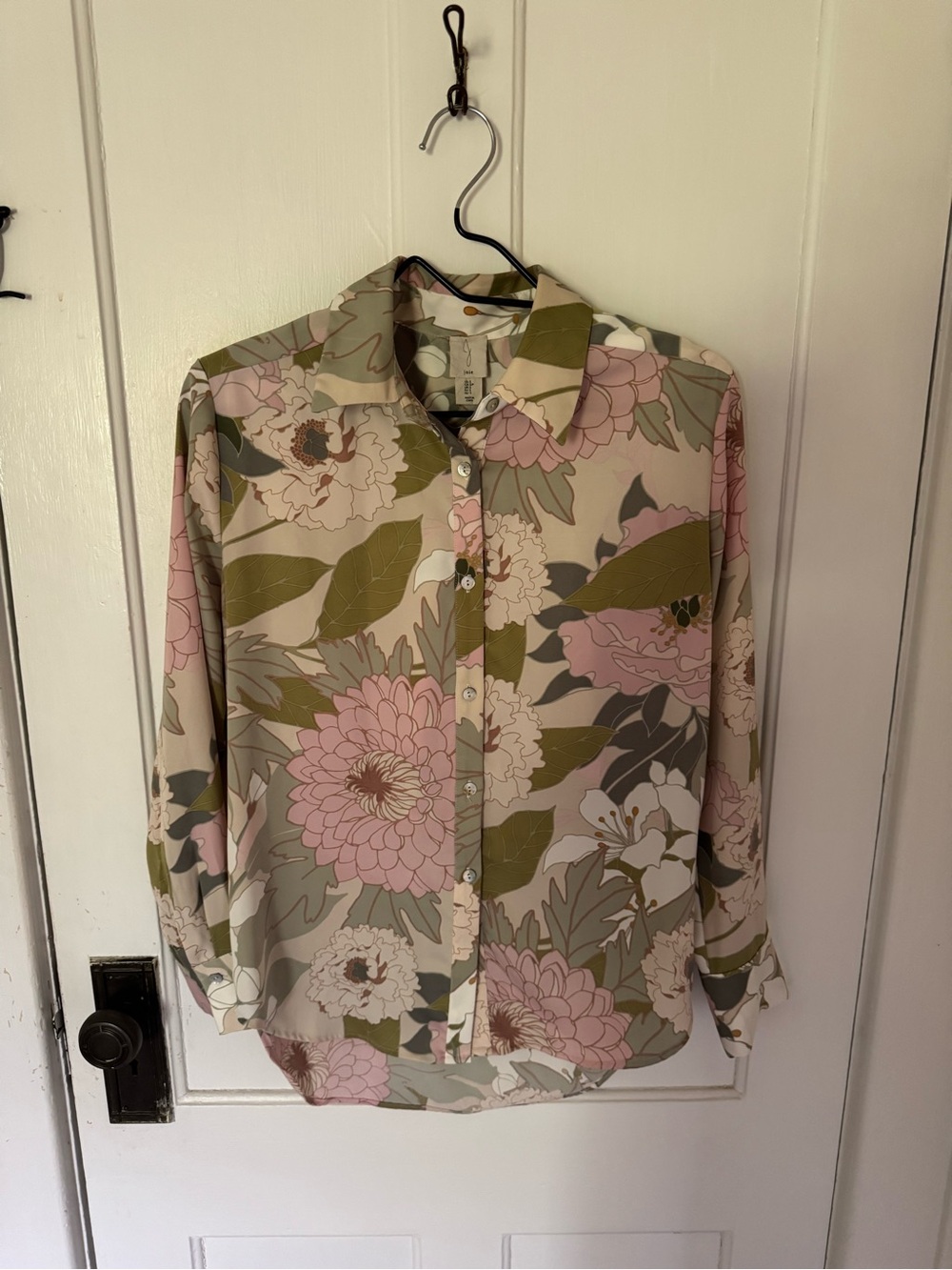 Joie Floral Button-Down Shirt in Pink, Olive and Cream